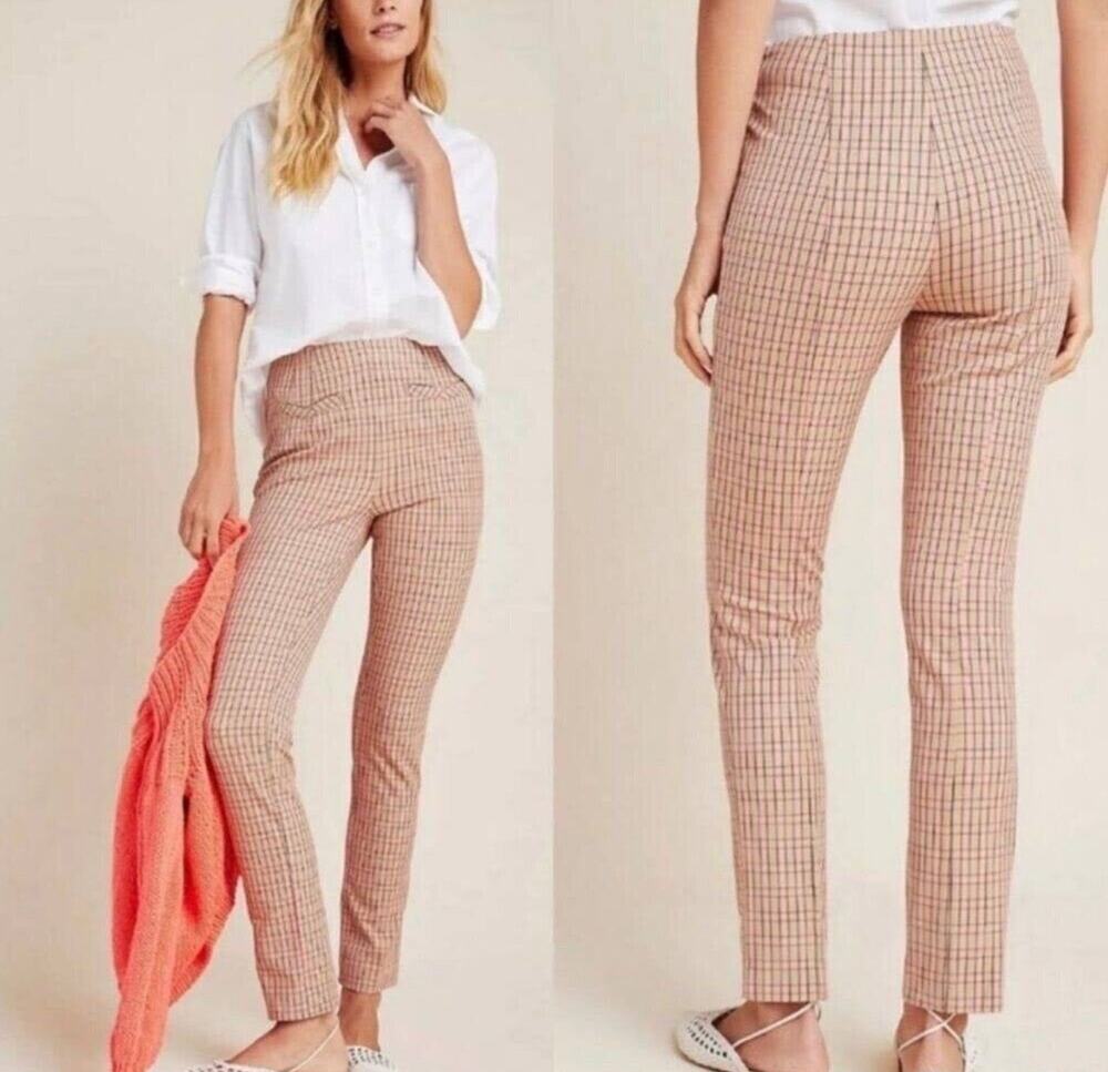 Anthropologie The Essential Slim Plaid Check High Rise Ankle Pants Size 4